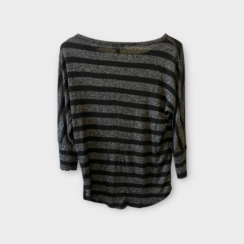 MIX by 41 Hawthorn Black Grey Striped Boat Neck 3/4 Sleeve Top Small 190133 - Picture 2 of 9